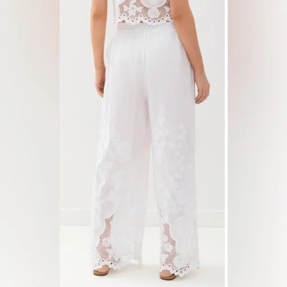 Flora Pant - White Beachside Broderie Pants & Jumpsuits